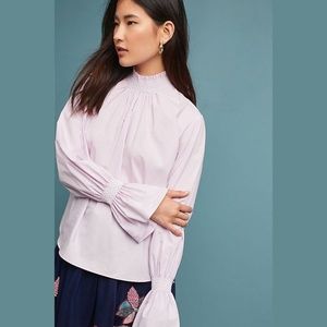 Anthropologie Beetle Smocked Neck Poplin Blouse